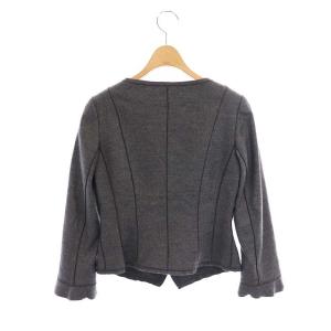 EPOCA ウールノーカラージャケット 総裏地 ビジューボタン 38 グレー