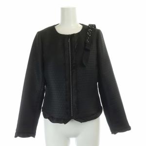 Leilian セットアップ 上下 リボンラインストーン ジャケット ノーカラー フレアスカート ひざ丈 9 黒 ブラック