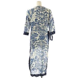 KAPITAL ガウン カーディガン リネン 七分袖 ロング 総柄 スリット 1 青 生成り ブルー