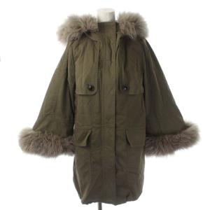 ラムファー ライナー付き ミリタリーコート モッズコート ジップアップ アウター ロング 38 カーキ ライトグレー