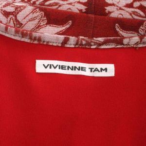 VIVIENNE TAM パワーネット 総プリント ショートスリーブ ワンピース Vネック プルオーバー フレア ロング 花柄 40 赤 レッド 白