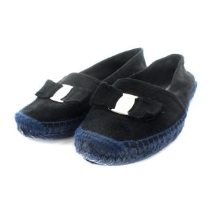 シューズ ヴァラリボン エスパドリーユ スエード 6.5 24cm 黒 ブラック 青 ブルー