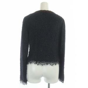 EPOCA スーツ セットアップ ラメ混ツイードジャケット×スカート ノーカラー タイト ひざ丈 40 紺 ネイビー