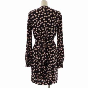DIANE von FURSTENBERG ドット柄シルクカシュクールワンピース 長袖 ひざ丈 0 紫 ピンク