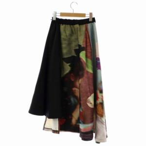 Ameri VINTAGE EMILIA TUCK SKIRT スカート ロング フレア 総柄 黒 マルチカラー