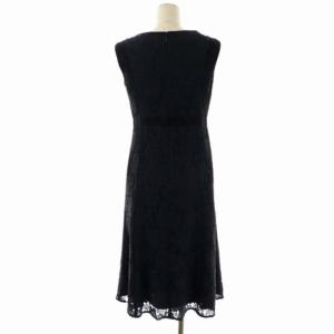 GRACE CONTINENTAL 配色レース フレアワンピース ロング ノースリーブ 花柄 36 紺 黒 ネイビー ブラック