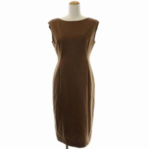 ノースリーブワンピース ひざ丈 リネン混 38 茶 ブラウン