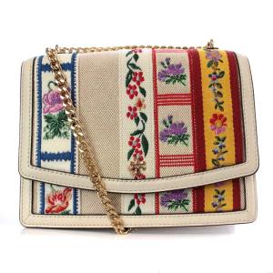 21年製 チェーンショルダーバッグ 刺繍 フローラル ホワイト