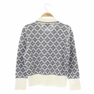 kate spade new york シャツニット カットソー 長袖 ラメ クローバー柄 S オフホワイト シルバー色