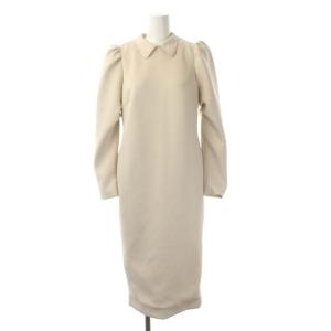 22SS 襟付きコクーンポンチワンピース ロング タイト 長袖 36 ベージュ