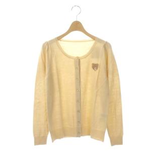 ブラック black ウール混ニットカーディガン 長袖 クルーネック くま刺繍 ウール混 M ベージュ