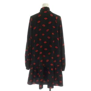 kate spade new york 21AW K6361 kisses tie-neck shift dress ワンピース リップ柄 ミニ 長袖 リボン XXS