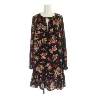 K5175 Floral Bouquet Shift Dress 近年モデル ワンピース 長袖 ミニ リボン XXS 黒 マルチカラー