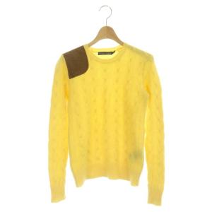 RALPH LAUREN ウール カシミヤ混 長袖 ニット セーター 長袖 ケーブル編み ショルダーパッチ S 黄 イエロー