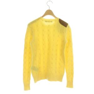 RALPH LAUREN ウール カシミヤ混 長袖 ニット セーター 長袖 ケーブル編み ショルダーパッチ S 黄 イエロー