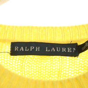 RALPH LAUREN ウール カシミヤ混 長袖 ニット セーター 長袖 ケーブル編み ショルダーパッチ S 黄 イエロー