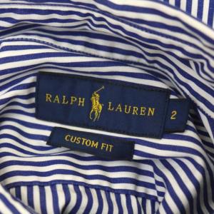 RALPH LAUREN ストライプ ボタンダウン シャツ 長袖 ロゴ刺繍 2 青 白 ブルー ホワイト