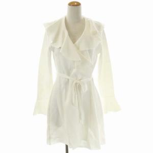 ベルト付きフリルカーディガン ニット 長袖 ロング 2 オフホワイト