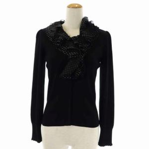 ドットフリルカラーカーディガン ニット 長袖 2 黒 ブラック 白 ホワイト