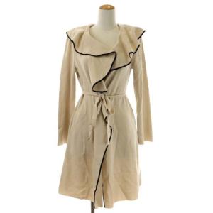 バイカラーフリルニットカーディガン 長袖 ロング 2 ベージュ 黒 ブラック