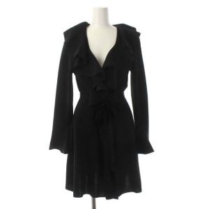 TO BE CHIC ベルト付きフリルロングカーディガン ニット 長袖 ウール 2 黒 ブラック