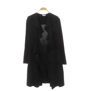 フリルカーディガン ニット ロング 長袖 2 黒 ブラック