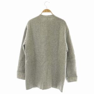 Leilian ノーカラーコート ミドル 薄手 千鳥格子 ウール 9 グレー オフホワイト