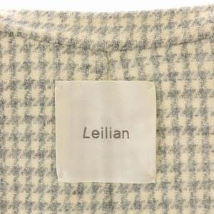 Leilian ノーカラーコート ミドル 薄手 千鳥格子 ウール 9 グレー オフホワイト
