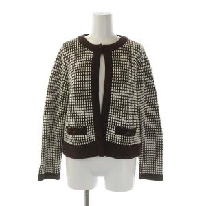 Leilian ニット カーディガン 長袖 ウール 9 茶 白 ブラウン ホワイト