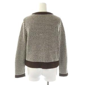 Leilian ニット カーディガン 長袖 ウール 9 茶 白 ブラウン ホワイト