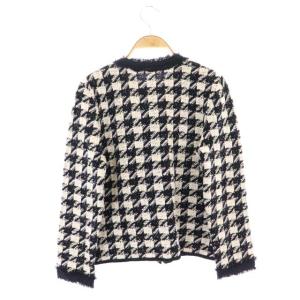 Leilian ツイードカーディガン チェック 前開き 9 黒 ブラック アイボリー