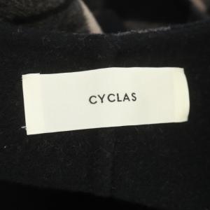 CYCLAS ウールカシミヤチェックノーカラーコート アウター ロング 38 ピンクベージュ ブラック