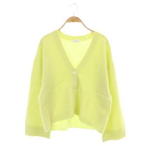 ウールカシミヤワイドVネックニットカーディガン 前開き 黄緑イエロー グリーン