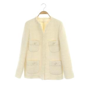 22AW スラブツィードクルーロングジャケット ノーカラー 総裏地 38 オフホワイト