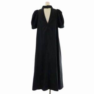 CELFORD 20AW Aラインロングワンピース パフスリーブ 半袖 36 黒 ブラック