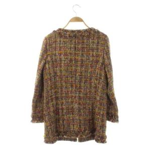 Grace Class ツイードジャケット ノーカラージャケット ビジュー装飾 ミドル丈 モヘヤ混 38 マルチカラー