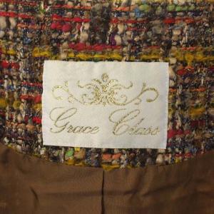 Grace Class ツイードジャケット ノーカラージャケット ビジュー装飾 ミドル丈 モヘヤ混 38 マルチカラー