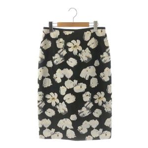 花柄タイトスカート ミディ丈 ひざ丈 40 黒 ブラック オフホワイト