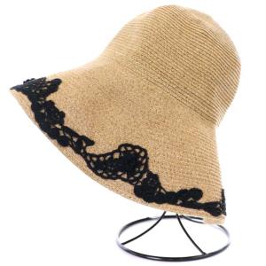 EPOCA ペーパーハット 帽子 刺繍 57cm 茶 ブラウン