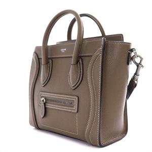 CELINE ラゲージ ナノショッパー 新ロゴ ショルダーバッグ 2WAY レザー スリ 茶