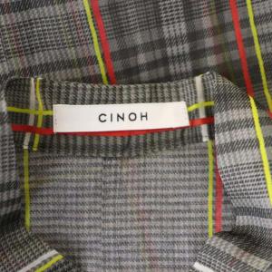 CINOH 20AW シアー チェックシャツ 長袖 バンドカラー 36 グレー