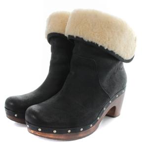 UGG australia リアネ  LYNNEA ショートボアブーツ ウッドヒール 25cm 黒 ブラック 3207