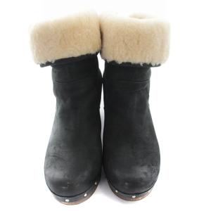 UGG australia リアネ  LYNNEA ショートボアブーツ ウッドヒール 25cm 黒 ブラック 3207