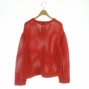UNITED ARROWS 22SS C/N CORD メッシュ ニット セーター クルーネック 長袖 プルオーバー F オレンジ
