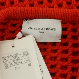 UNITED ARROWS 22SS C/N CORD メッシュ ニット セーター クルーネック 長袖 プルオーバー F オレンジ