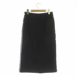 BORDERS at BALCONY タイトスカート ロング ボーダー サイドライン フリル 36 黒 白 ブラック ホワイト