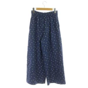 BEAUTY&YOUTH UNITED ARROWS テレデランリネンドットワイドパンツ フレア イージー 総柄 S 青 ブルー オフホワイト