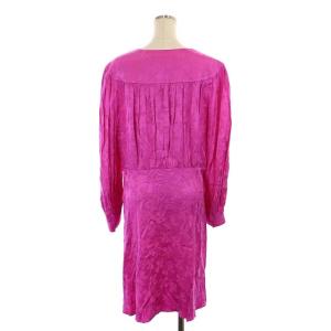 kate spade new york ジャガードドレス ワンピース Vネック 長袖 ひざ丈 ギャザー ジュエルボタン 12 ピンク NJM00128