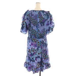 kate spade new york Pacific Petals Smocked Dress ワンピース 半袖 ひざ丈 花柄 フリル ギャザー 12 ライトブルー