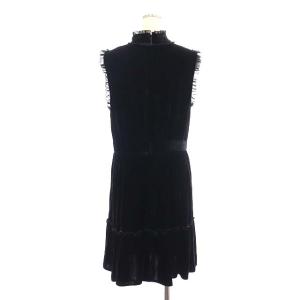 kate spade new york ワンピース ティアード ノースリーブ ミモレ丈 ロング レース切り替え ベロア ギャザー レース フリル 10 黒 ブラック
